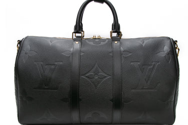 LOUIS VUITTON Black Monogram Empreinte Giant Leather Keepall Bandoulière 45