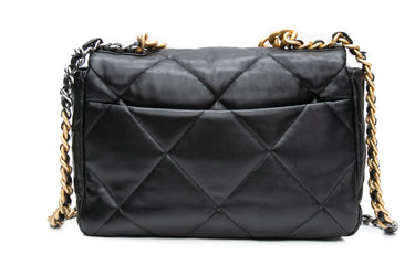 CHANEL Black Shiny Lambskin Quilted Medium Chanel 19 Crossbody Bag