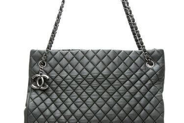 CHANEL Dark Green Iridescent Calfskin Quilted New Bubble North South Tote Bag