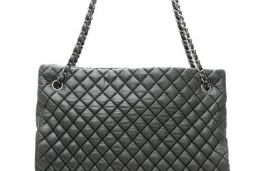 CHANEL Dark Green Iridescent Calfskin Quilted New Bubble North South Tote Bag