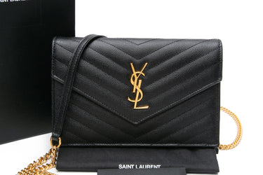 SAINT LAURENT Black Cassandre Matelasse Envelope Chain Wallet