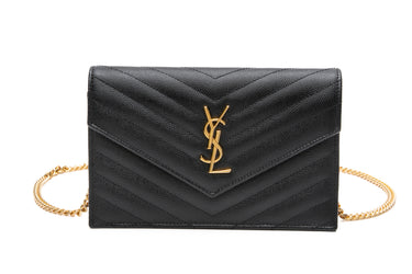 SAINT LAURENT Black Cassandre Matelasse Envelope Chain Wallet