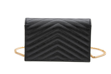 SAINT LAURENT Black Cassandre Matelasse Envelope Chain Wallet