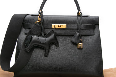 HERMES Vintage Black Ardennes Sellier Gold Kelly 35 w/Rodeo Charm