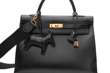 HERMES Vintage Black Ardennes Sellier Gold Kelly 35 w/Rodeo Charm