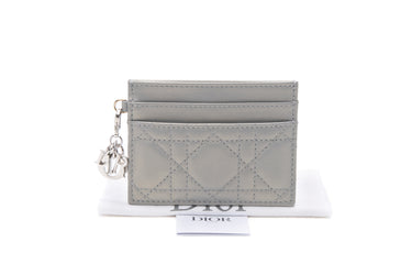 DIOR Metallic Pearl Silver Lady Dior Freesia Card Holder (New)