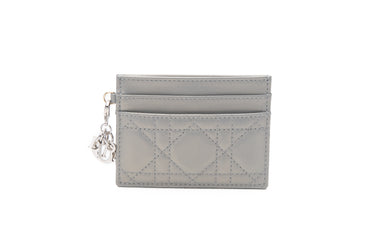 DIOR Metallic Pearl Silver Lady Dior Freesia Card Holder (New)