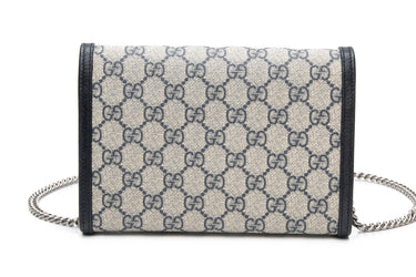 GUCCI Beige Blue GG Supreme Monogram Textured Dollar Calfskin Mini Dionysus Wallet on Chain