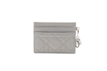 DIOR Metallic Pearl Silver Lady Dior Freesia Card Holder (New)