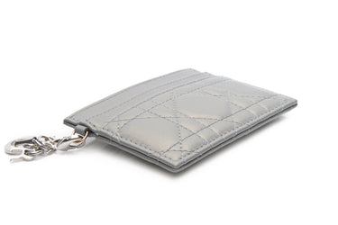 DIOR Metallic Pearl Silver Lady Dior Freesia Card Holder (New)