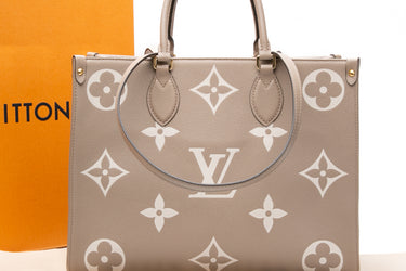 LOUIS VUITTON Dove Cream Bicolor Empreinte Leather Monogram Onthego MM