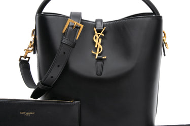 SAINT LAURENT Black LE 37 in Shiny Leather Bucket Bag