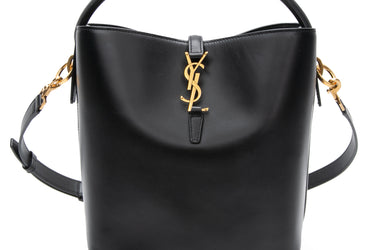 SAINT LAURENT Black LE 37 in Shiny Leather Bucket Bag