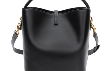 SAINT LAURENT Black LE 37 in Shiny Leather Bucket Bag