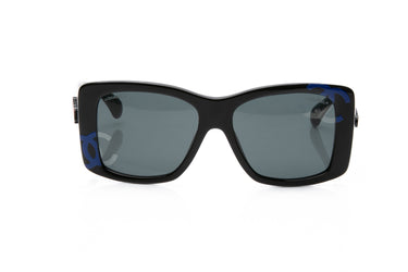 CHANEL Black Acetate CC Blue Logo Square Sunglasses