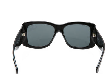 CHANEL Black Acetate CC Blue Logo Square Sunglasses