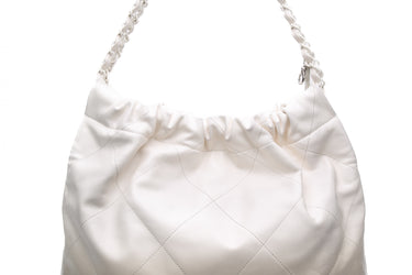 CHANEL 22 White Light Grey Calfskin Quilted Hobo Bag