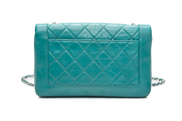 CHANEL Bi Vintage Acqua Blue Quilted Crumpled Leather Full Flap Crossbody Bag