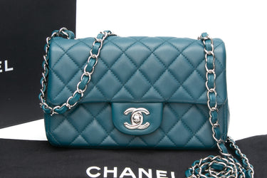 CHANEL Teal Quilted Lambskin Leather Classic Rectangular Mini Flap Bag