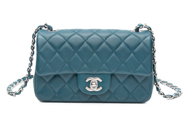 CHANEL Teal Quilted Lambskin Leather Classic Rectangular Mini Flap Bag