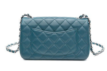 CHANEL Teal Quilted Lambskin Leather Classic Rectangular Mini Flap Bag