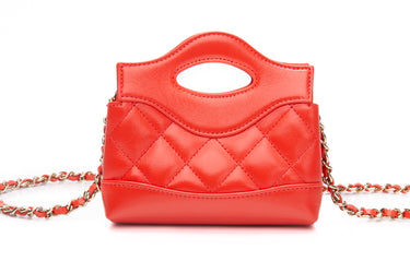 CHANEL Coral Red Shiny Lambskin Quilted Mini 31 Clutch with Chain (New)