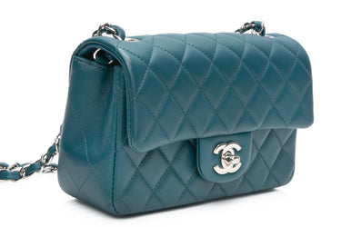 CHANEL Teal Quilted Lambskin Leather Classic Rectangular Mini Flap Bag