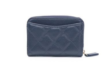 CHANEL Navy Blue Caviar Quilted Zip Coin Purse Cardholder