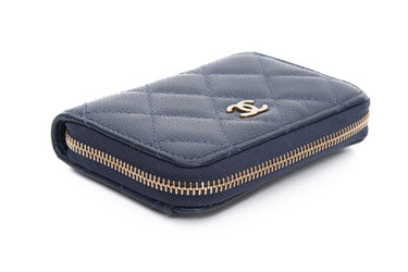 CHANEL Navy Blue Caviar Quilted Zip Coin Purse Cardholder