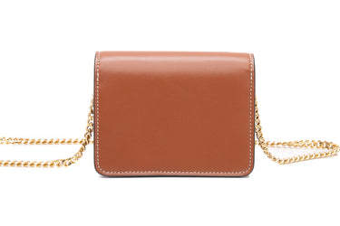 CELINE Tan Triomphe in Shiny Calfskin Card Holder on Chain (New)
