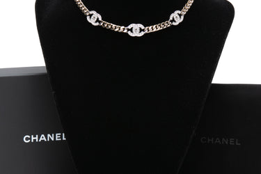 CHANEL 24V Metal & Strass Gold Silver and Crystal CC Choker Necklace