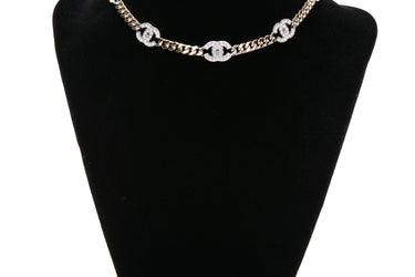 CHANEL 24V Metal & Strass Gold Silver and Crystal CC Choker Necklace