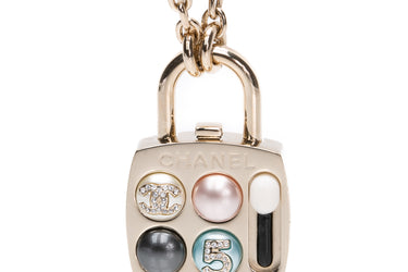 CHANEL 23S Coco Mark Pallet Charm Mirror Padlock Necklace