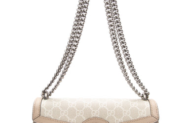 GUCCI Beige Mystic White Oatmeal GG Supreme Monogram Small Rectangular Dionysus Shoulder Bag (New)