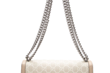GUCCI Beige Mystic White Oatmeal GG Supreme Monogram Small Rectangular Dionysus Shoulder Bag (New)