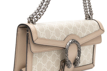 GUCCI Beige Mystic White Oatmeal GG Supreme Monogram Small Rectangular Dionysus Shoulder Bag (New)