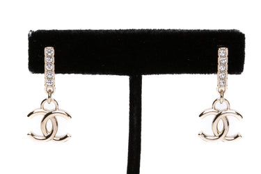 CHANEL 24P CC Gold & Crystal Drop Earrings (New)