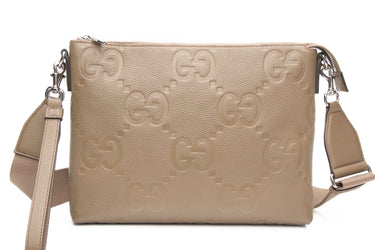GUCCI Taupe GG Jumbo Medium Crossbody Bag