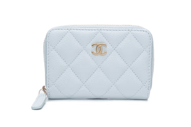 CHANEL Light Blue Caviar Quilted Zip Coin Purse Cardholder