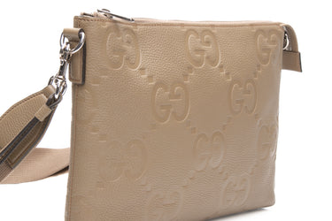 GUCCI Taupe GG Jumbo Medium Crossbody Bag