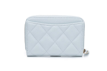 CHANEL Light Blue Caviar Quilted Zip Coin Purse Cardholder