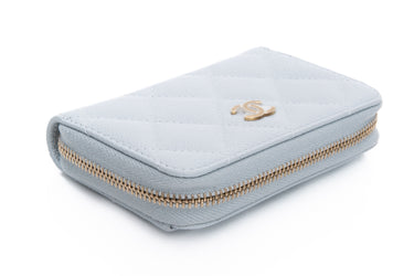 CHANEL Light Blue Caviar Quilted Zip Coin Purse Cardholder