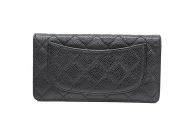 CHANEL Black Caviar Quilted Yen Wallet