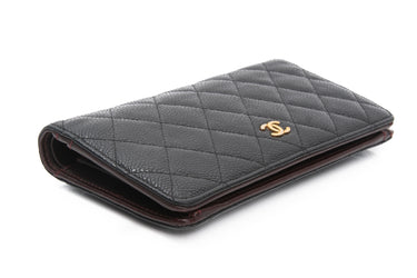 CHANEL Black Caviar Quilted Yen Wallet