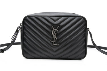 SAINT LAURENT Black Lou Quilted Camera Crossbody Bag