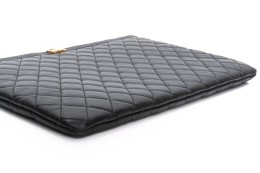CHANEL Black Caviar Quilted Boy O Case Large Clutch