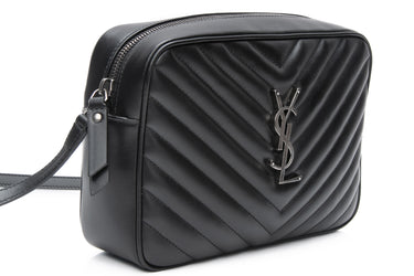 SAINT LAURENT Black Lou Quilted Camera Crossbody Bag