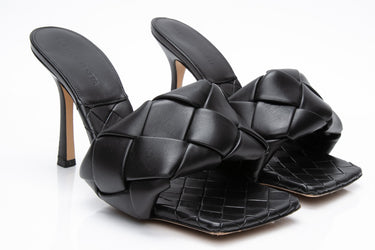 BOTTEGA VENETA Black Nappa Maxi Intrecciato Lido 90mm Mule Sandals 38