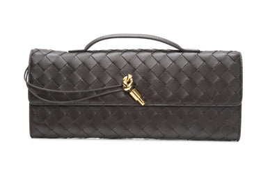 BOTTEGA VENETA Dark Brown Long Andiamo Intrecciato Leather Clutch Bag