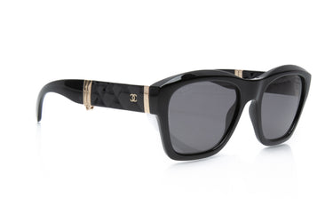 CHANEL Black Square Acetate Folding Polarized Sunglasses